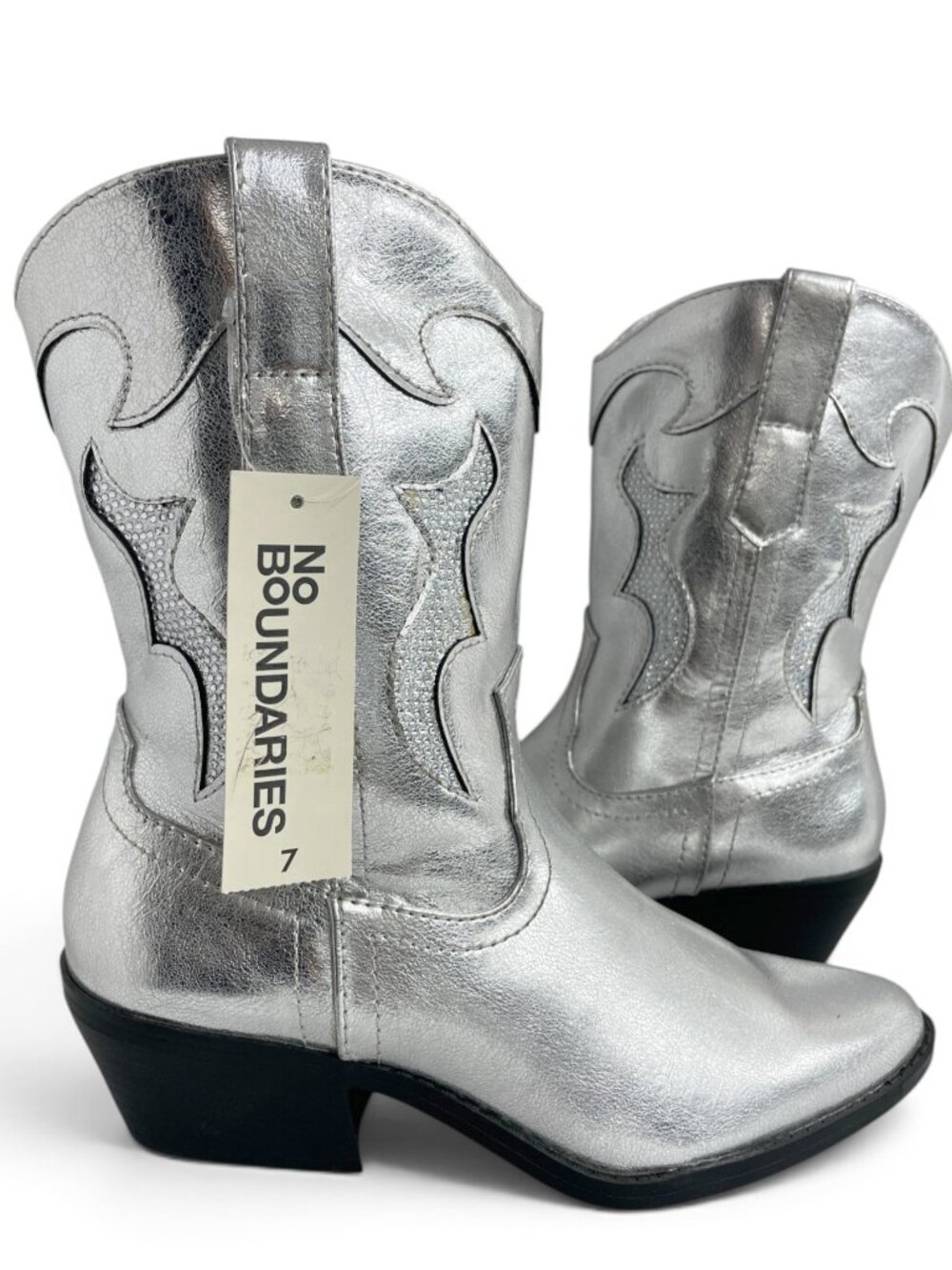 No Boundaries Silver Cowgirl Western Cowboy Memory Foam Boots Women's 7 NEW
